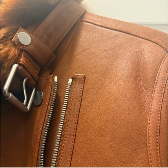 The Arrivals Moya Leather & Shearling Trim Jacket Brown- Size Large - Picture 9 of 13